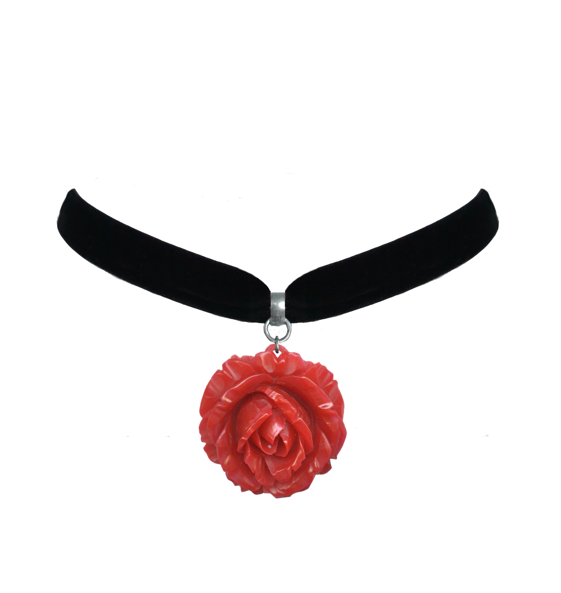 Choker Necklace Red Rose and Vintage Black Lace - $8.00