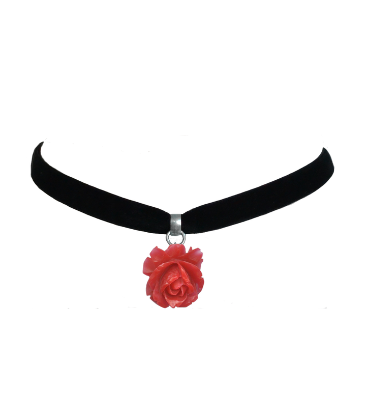 Black Red Rose Cluster Necklace and Earrings - Cissy Pixie